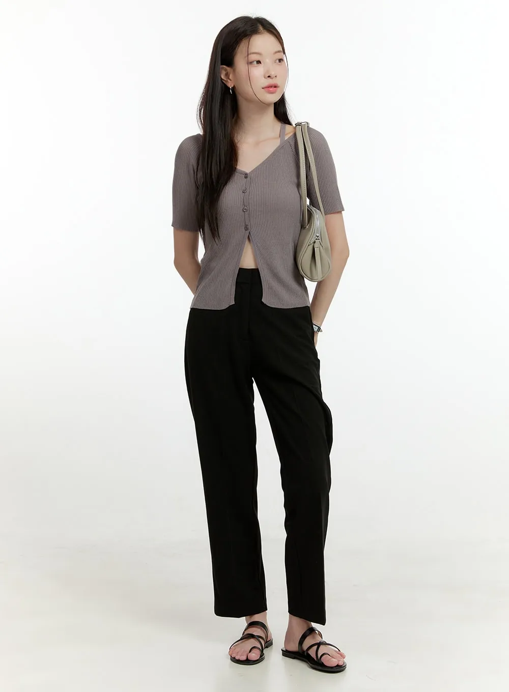 High Waist Cropped Straight Tailored Pants OL423 sold by Lewkin product image thumbnail 2