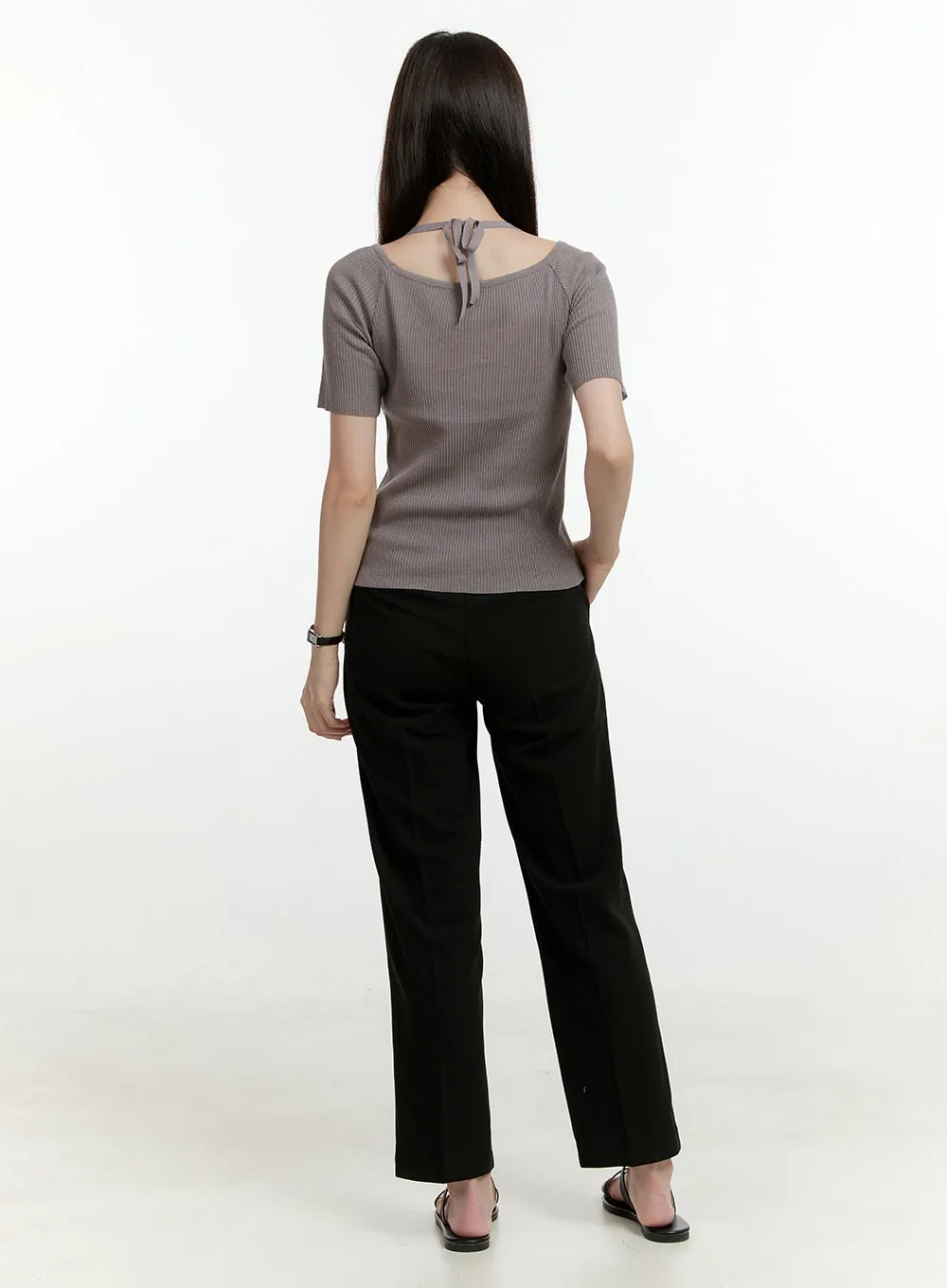 High Waist Cropped Straight Tailored Pants OL423 sold by Lewkin product image thumbnail 5