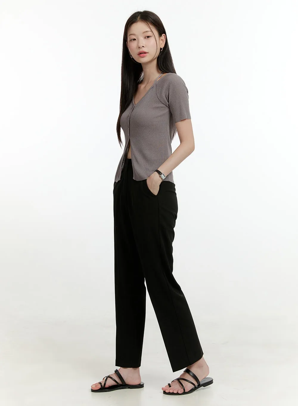 High Waist Cropped Straight Tailored Pants OL423 sold by Lewkin product image thumbnail 4
