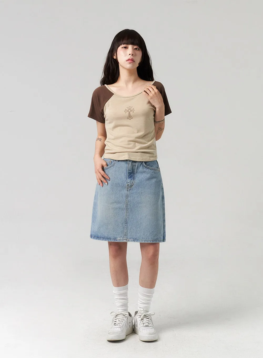 A-Line Denim Midi Skirt CL312 sold by Lewkin product image thumbnail 3