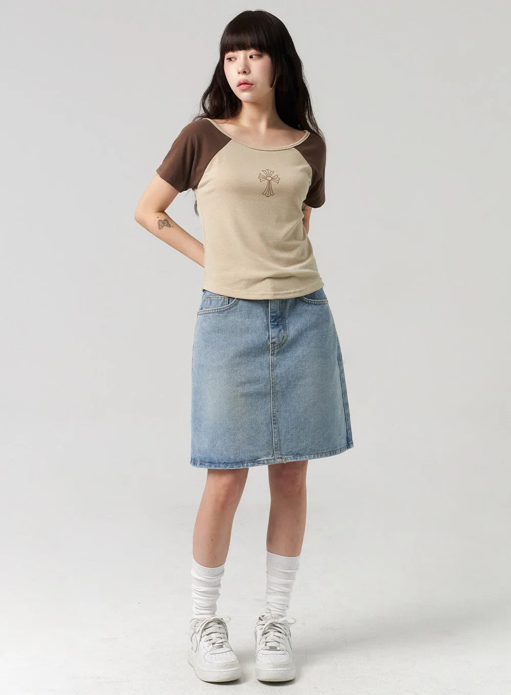 A-Line Denim Midi Skirt CL312 sold by Lewkin