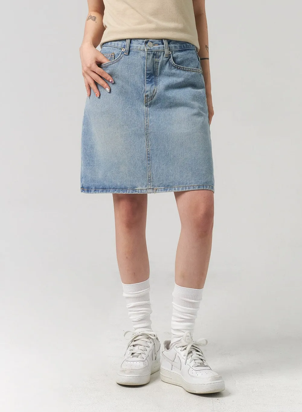 A-Line Denim Midi Skirt CL312 sold by Lewkin product image thumbnail 2