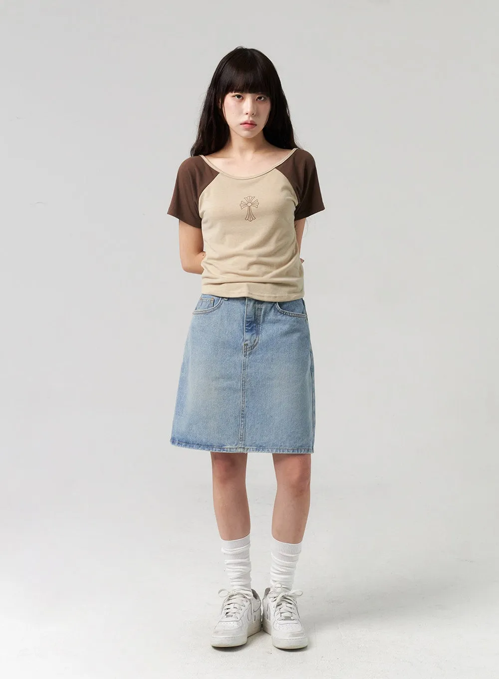A-Line Denim Midi Skirt CL312 sold by Lewkin product image thumbnail 4