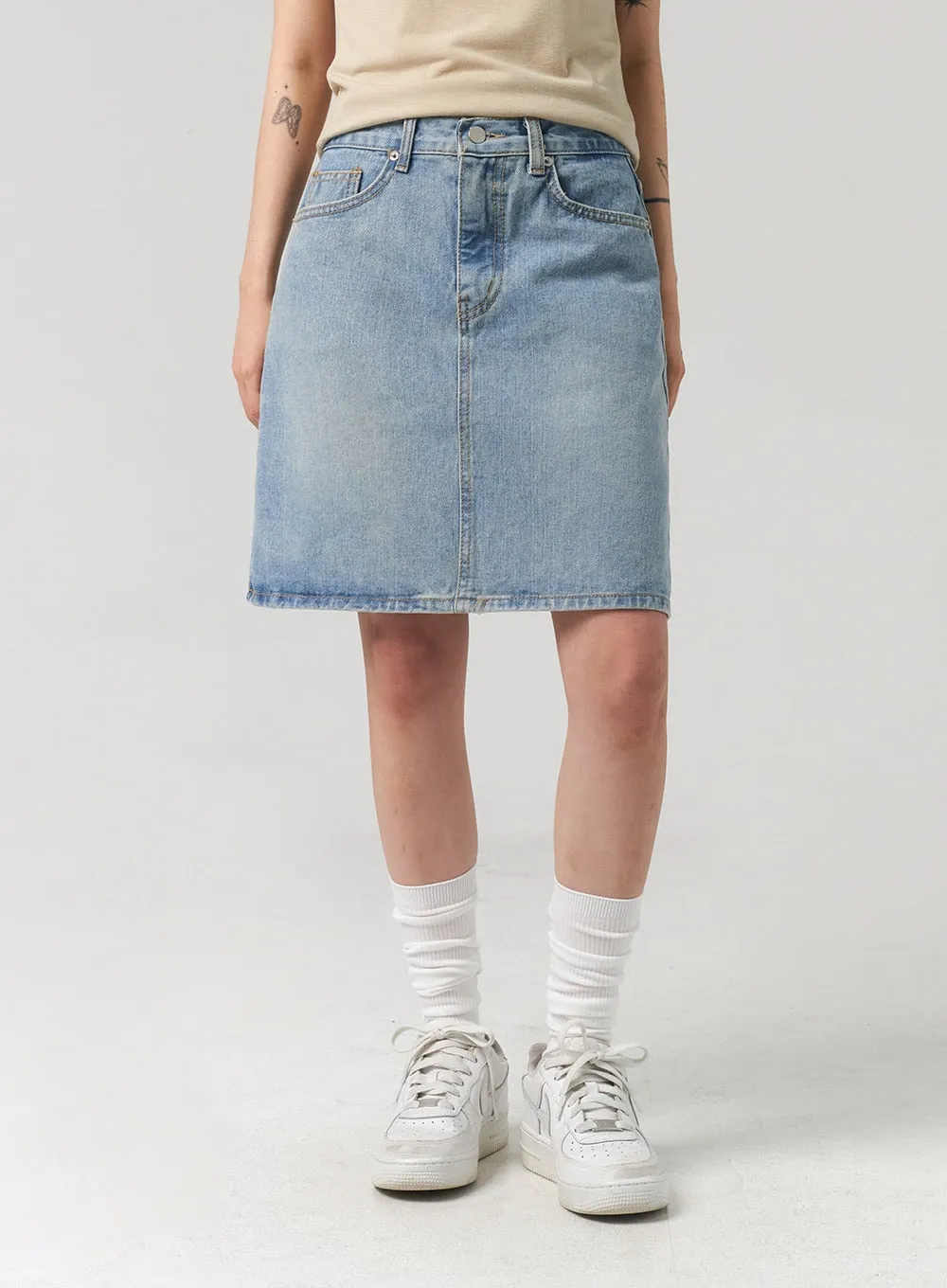 A-Line Denim Midi Skirt CL312 sold by Lewkin product image thumbnail 5