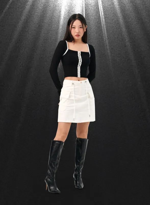 Cargo Mini Skirt with Waist Tie IO317 sold by Lewkin