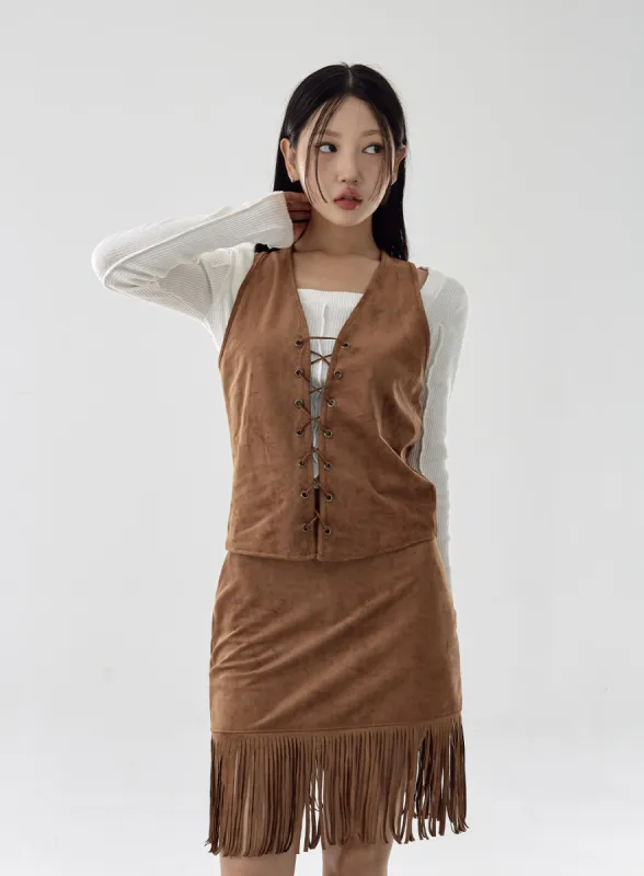 Bohemian Strap Suede Vest CG16 sold by Lewkin