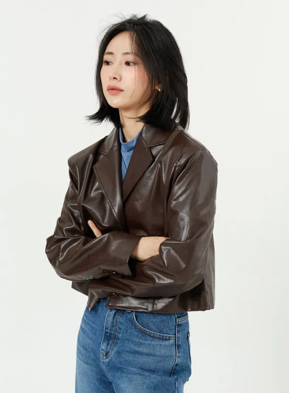 Faux Leather Cropped Jacket OM308 sold by Lewkin