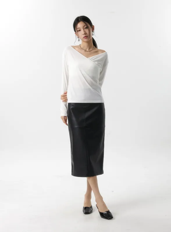 Faux Leather Midi Skirt IS315 sold by Lewkin