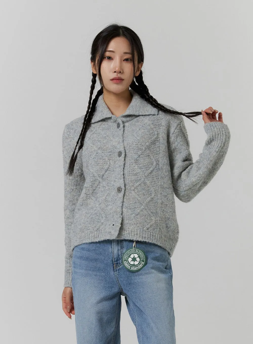 Recycled Polyester Collared Cable Knit Cardigan CD314 sold by Lewkin product image thumbnail 4