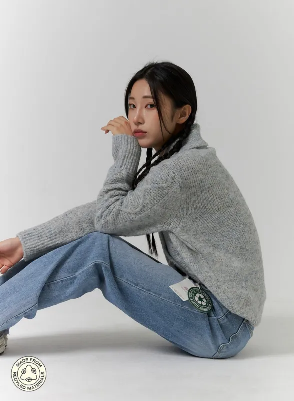 Recycled Polyester Collared Cable Knit Cardigan CD314 sold by Lewkin