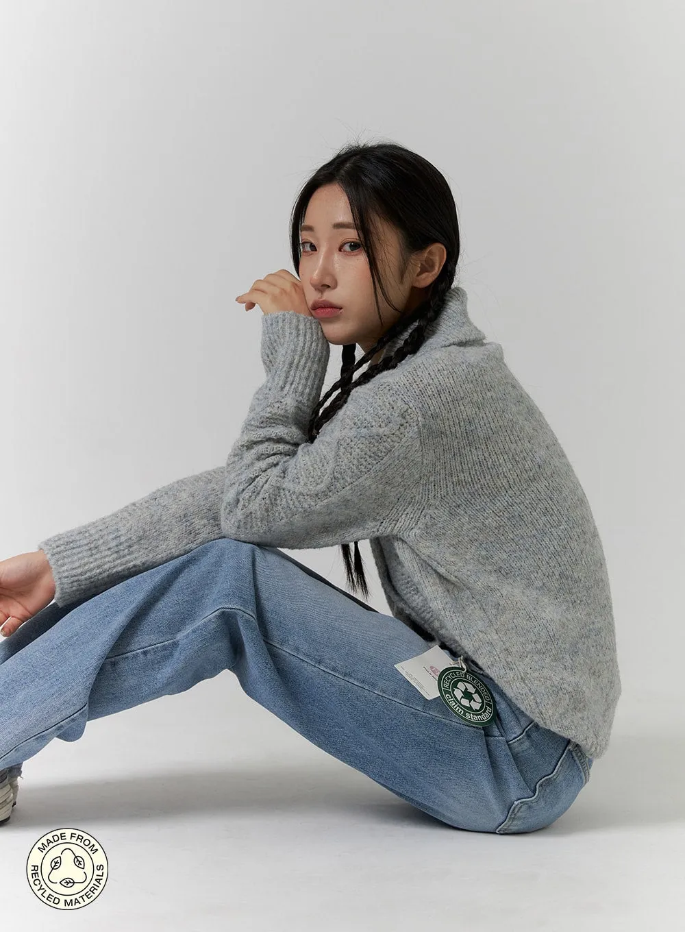 Recycled Polyester Collared Cable Knit Cardigan CD314 sold by Lewkin