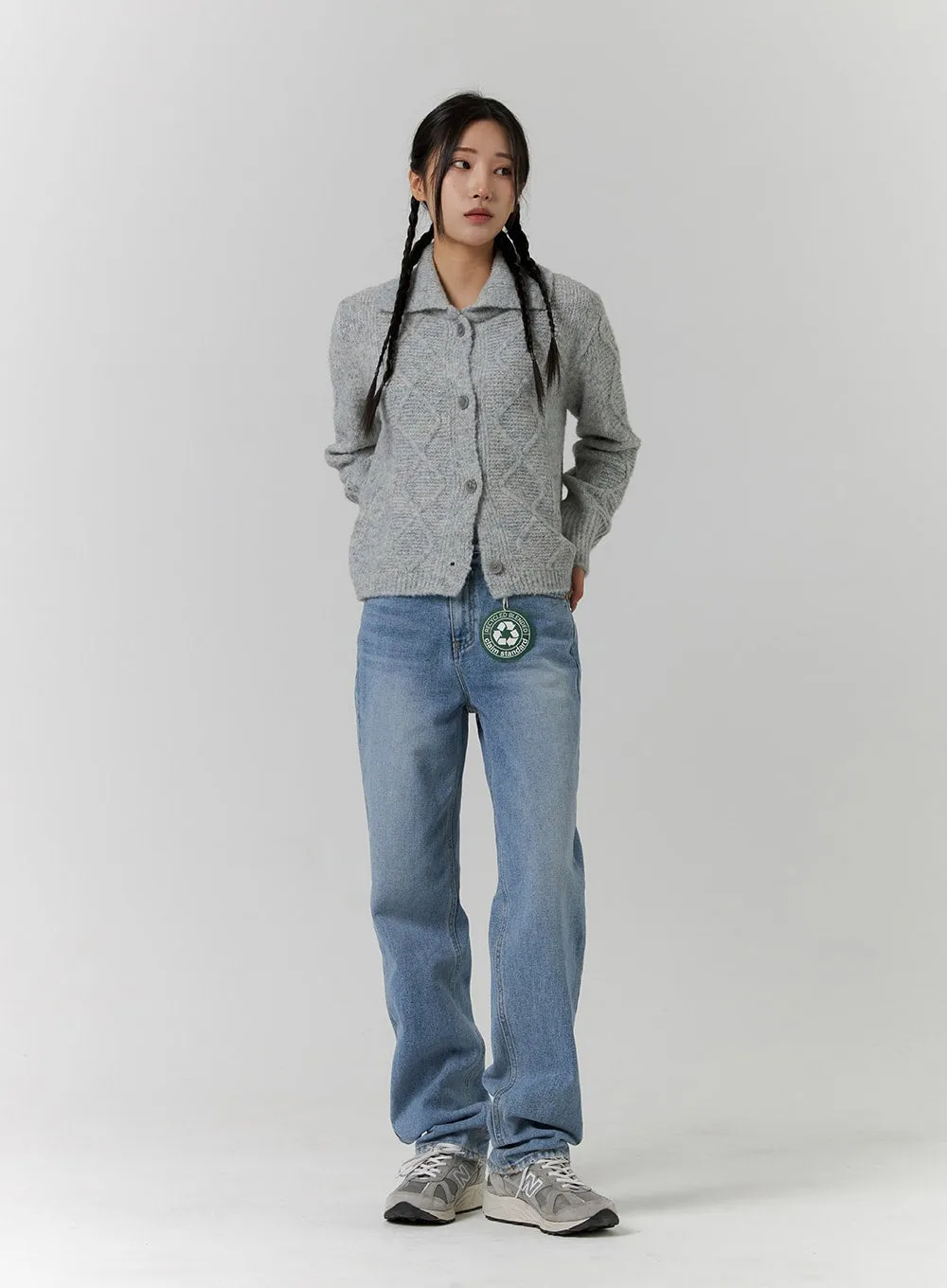 Recycled Polyester Collared Cable Knit Cardigan CD314 sold by Lewkin product image thumbnail 2