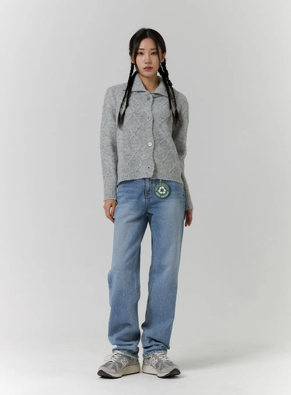 Recycled Polyester Collared Cable Knit Cardigan CD314 sold by Lewkin product image thumbnail 3