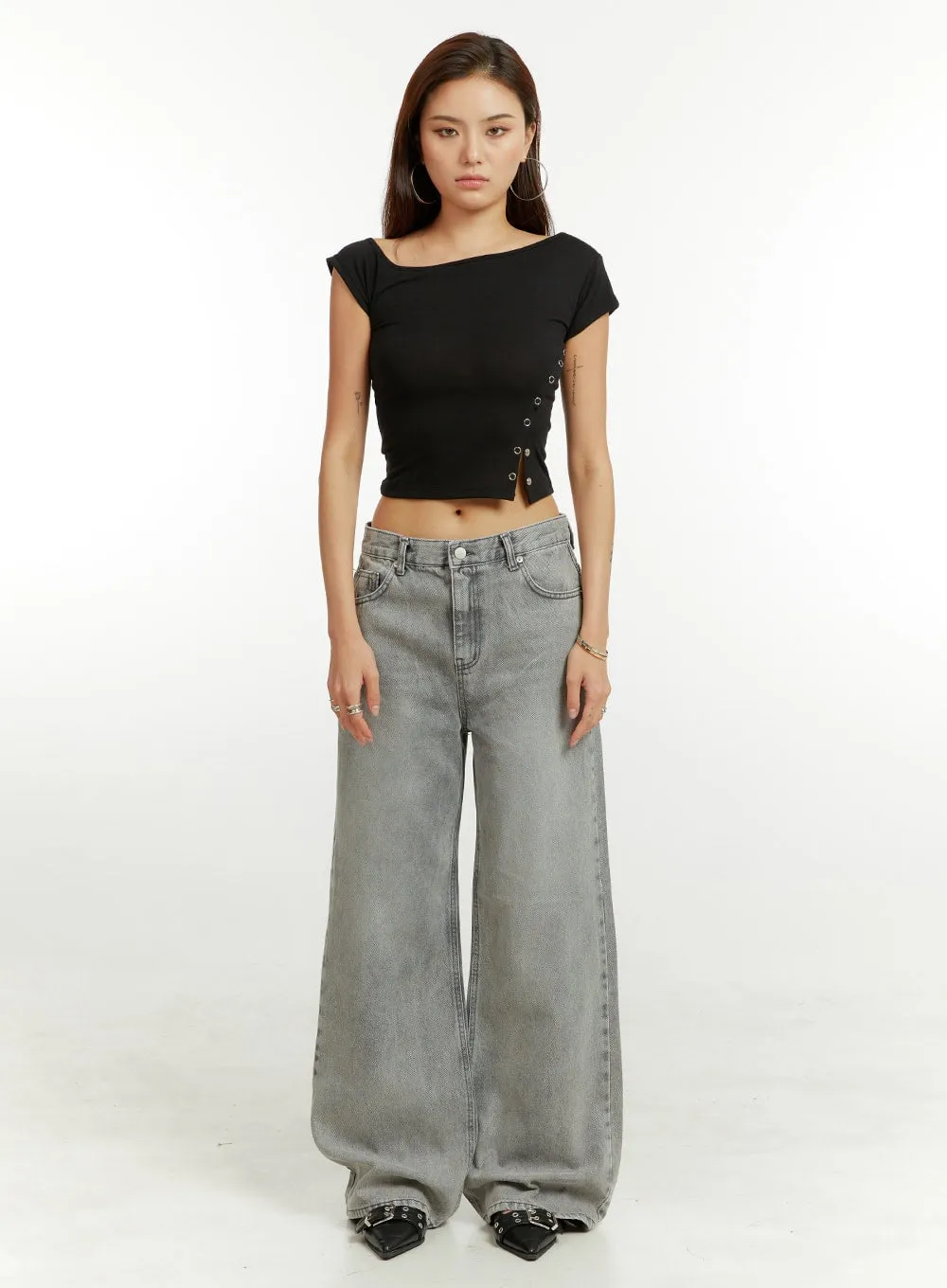Asymmetrical Buttoned Crop Top CU424 sold by Lewkin product image thumbnail 2