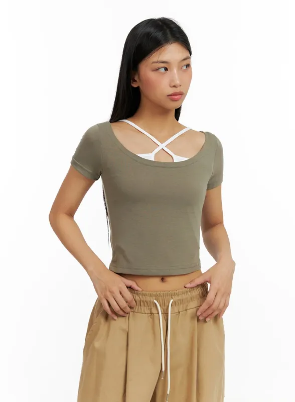 Slim U-Neck Crop Top IL419 sold by Lewkin