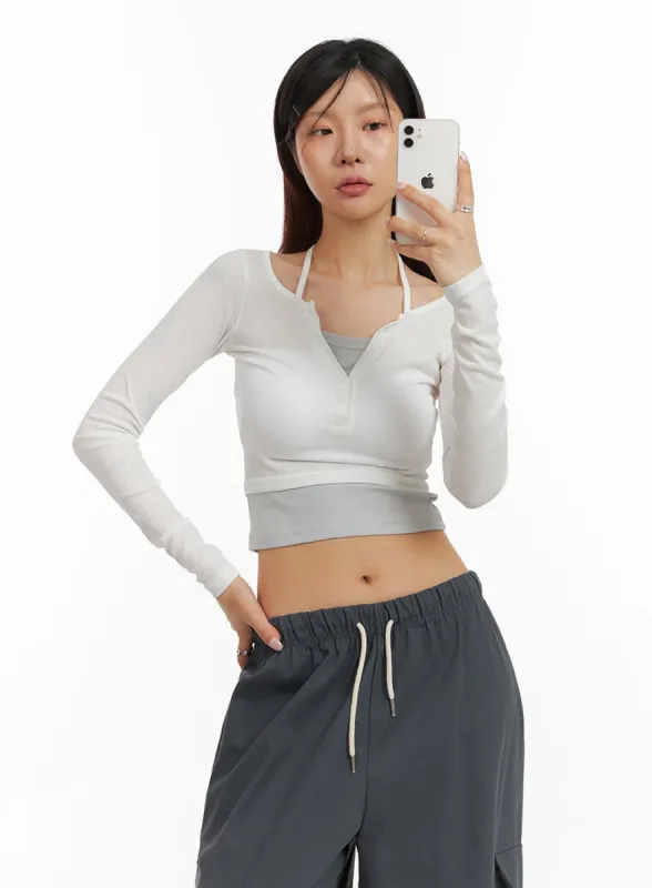 Buttoned Halter Crop Top IY410 sold by Lewkin