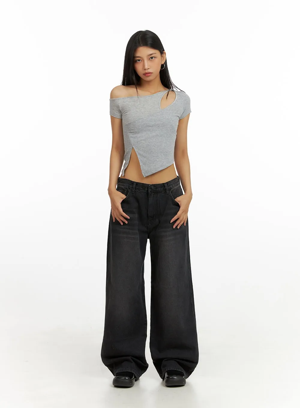 Unbalanced Cut Out Crop Top IU412 sold by Lewkin product image thumbnail 3