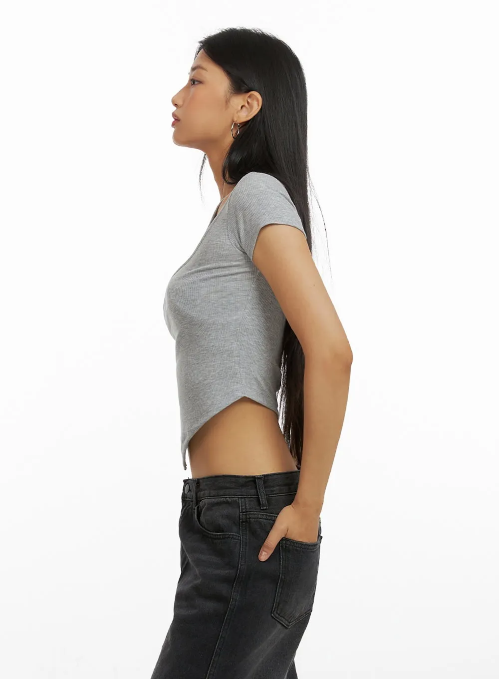 Unbalanced Cut Out Crop Top IU412 sold by Lewkin product image thumbnail 5