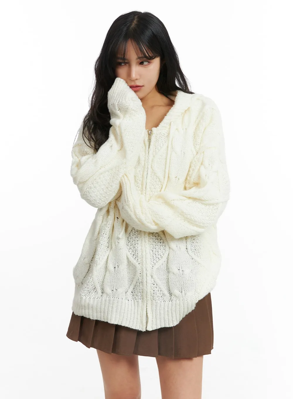 Zip-Up Cable Knit Sweater OJ424 sold by Lewkin product image thumbnail 2