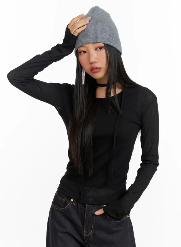Slim Fit Round Neck Top with Scarf CF408 sold by Lewkin
