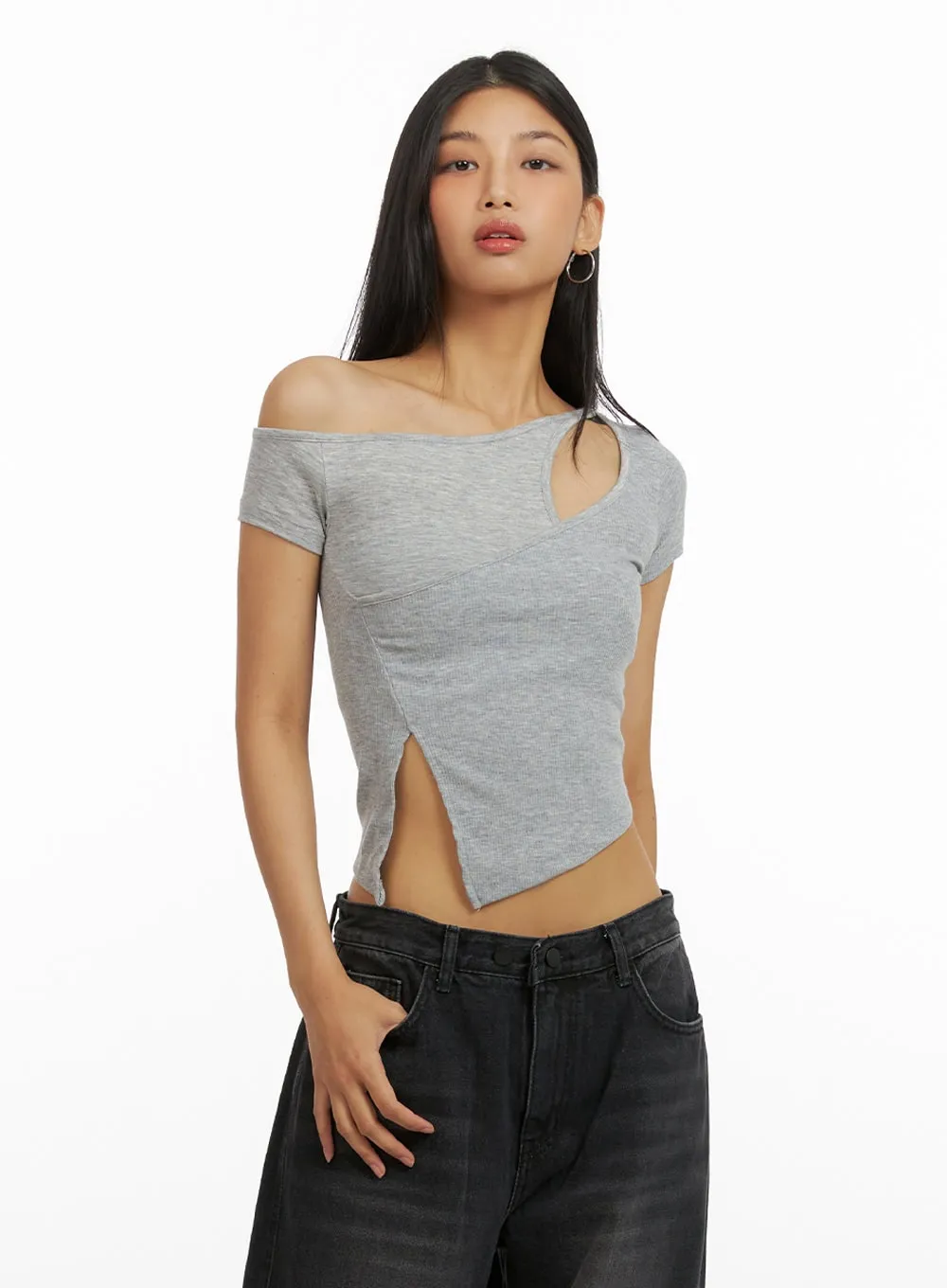 Unbalanced Cut Out Crop Top IU412 sold by Lewkin product image thumbnail 4