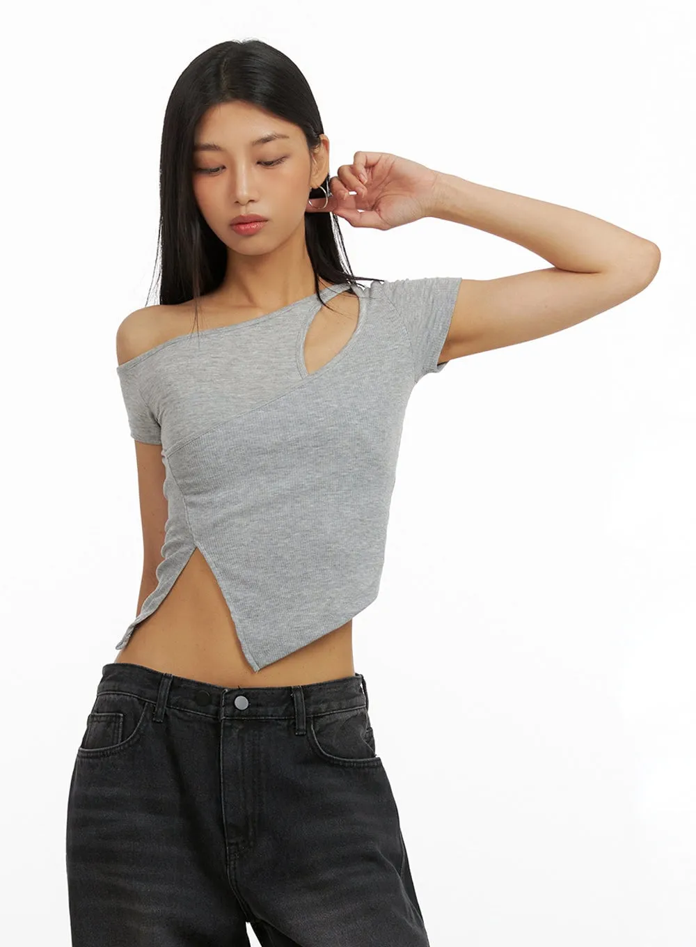 Unbalanced Cut Out Crop Top IU412 sold by Lewkin