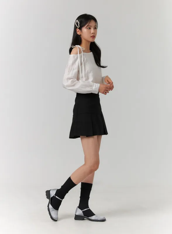 Mid-Waist Pleated Solid Mini Skirt OJ423 sold by Lewkin