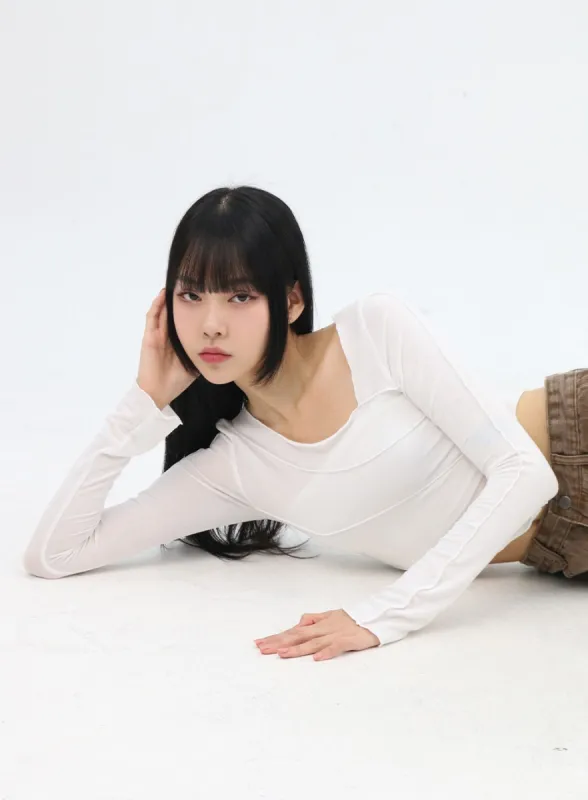 Slim Fit Long Sleeve Crop Tee IN310 sold by Lewkin