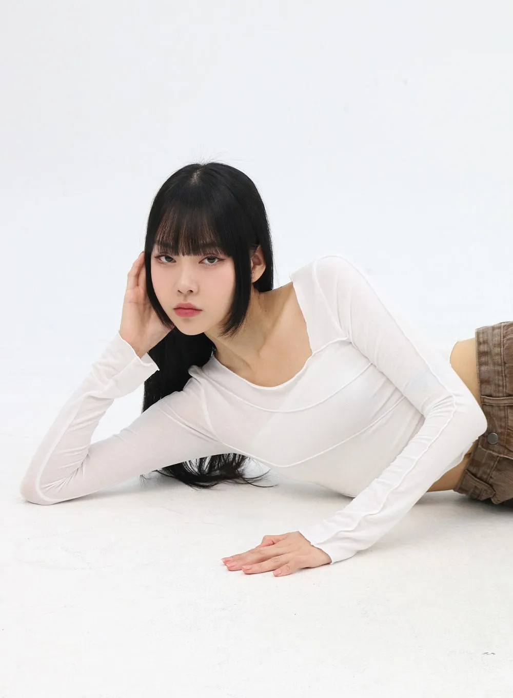 Slim Fit Long Sleeve Crop Tee IN310 sold by Lewkin