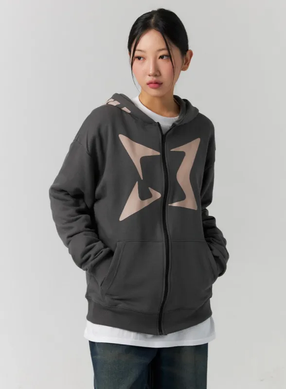 Graphic Print Zip Hoodie CS320 sold by Lewkin