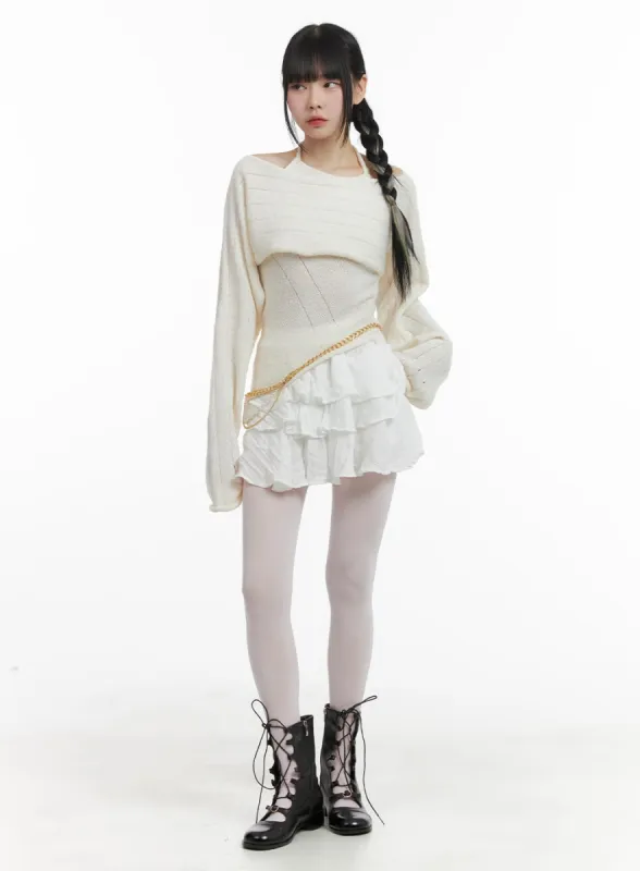Cotton Frill Banded Mini Skirt OM426 sold by Lewkin