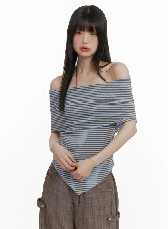 Stripe Off-Shoulder Tee CY428 sold by Lewkin