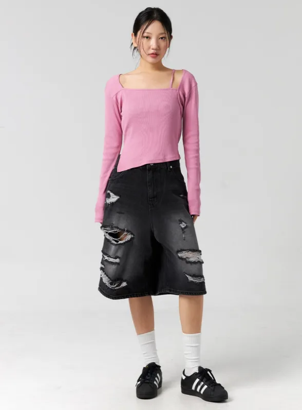 Ripped Bermuda Pants Unisex CG303 sold by Lewkin