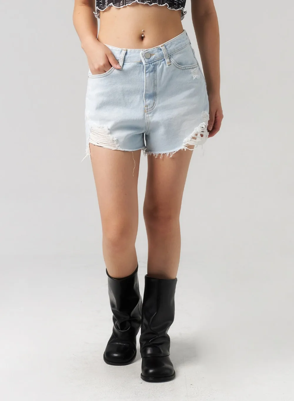 Ripped Light Denim Shorts CL303 sold by Lewkin product image thumbnail 5