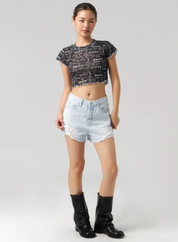 Ripped Light Denim Shorts CL303 sold by Lewkin