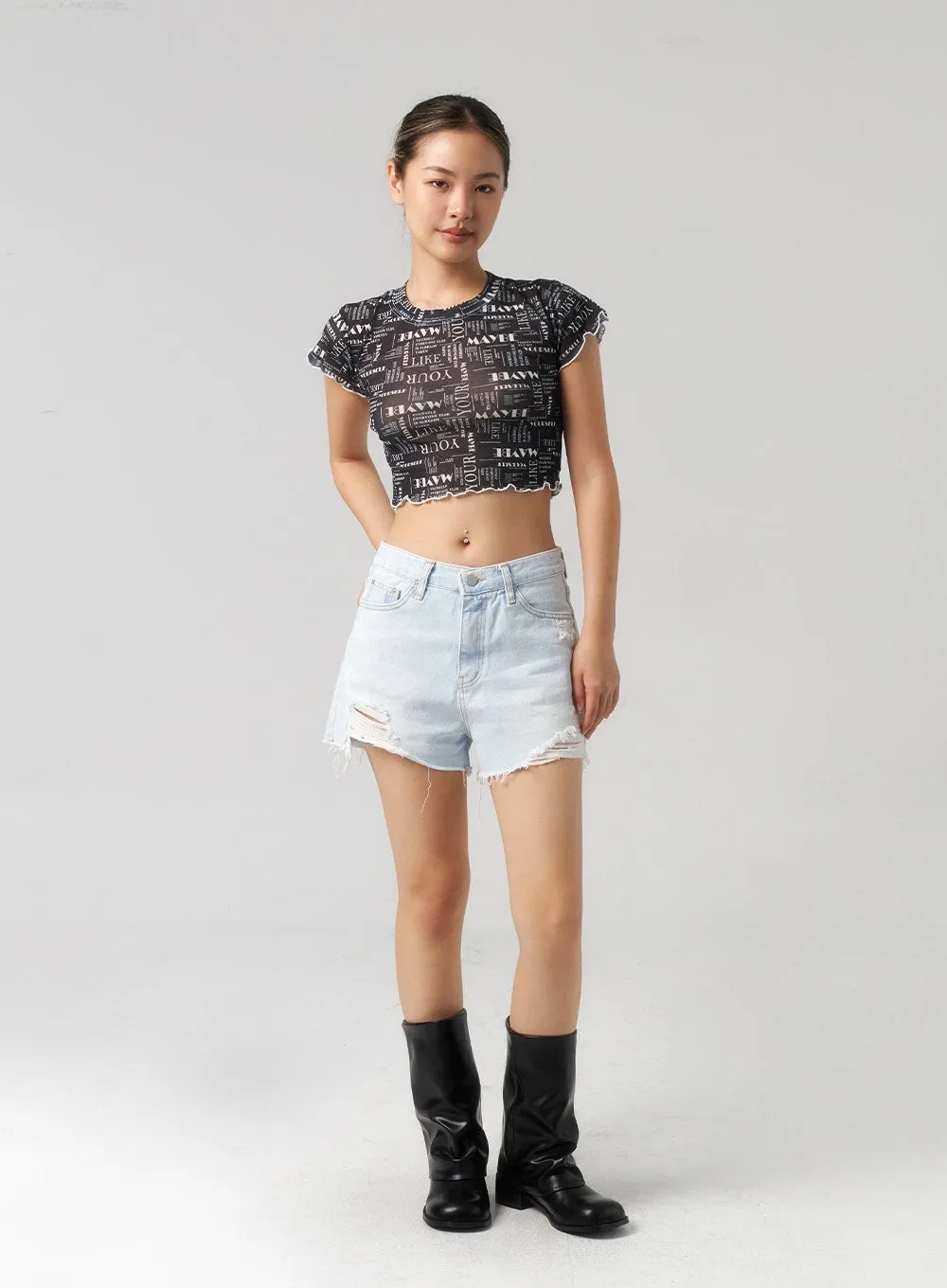 Ripped Light Denim Shorts CL303 sold by Lewkin product image thumbnail 3