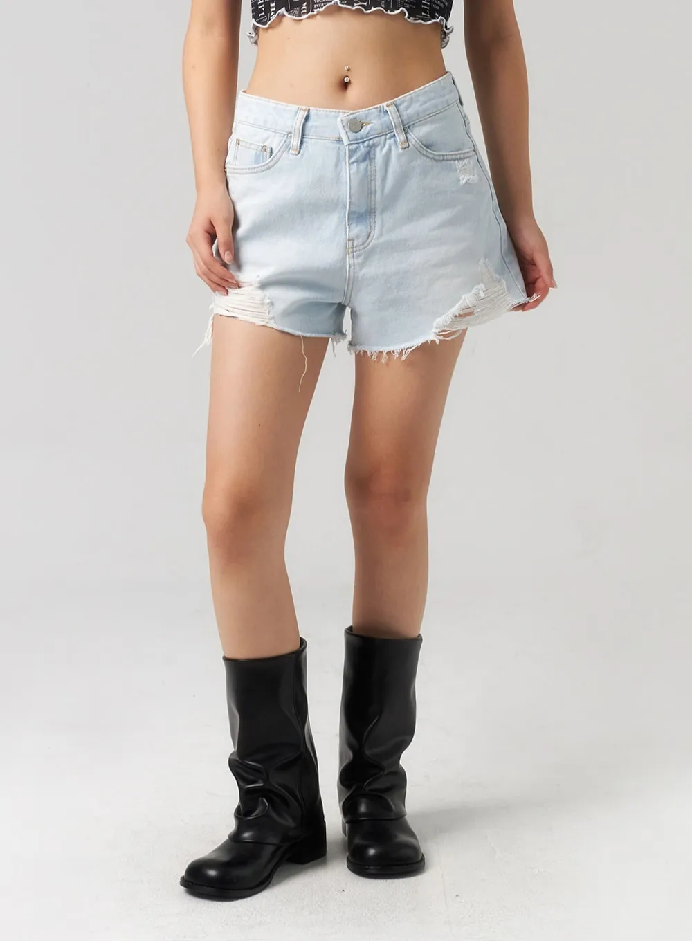 Ripped Light Denim Shorts CL303 sold by Lewkin product image thumbnail 2