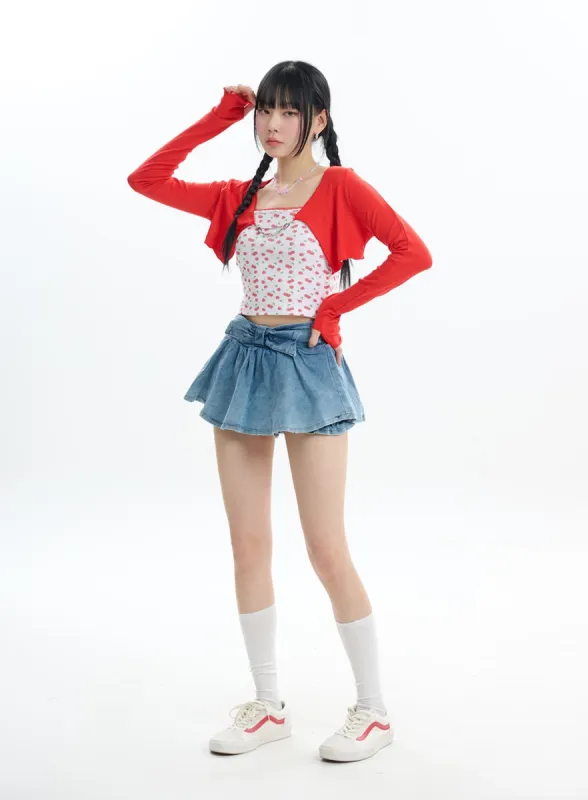 Pleated Fringe Denim Mini Skirt IF413 sold by Lewkin