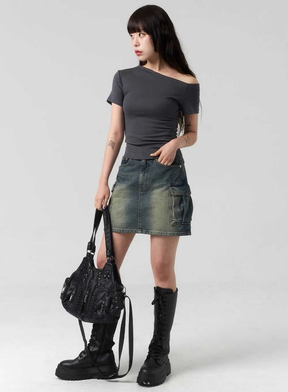 Mini Cargo Denim Skirt CL318 sold by Lewkin