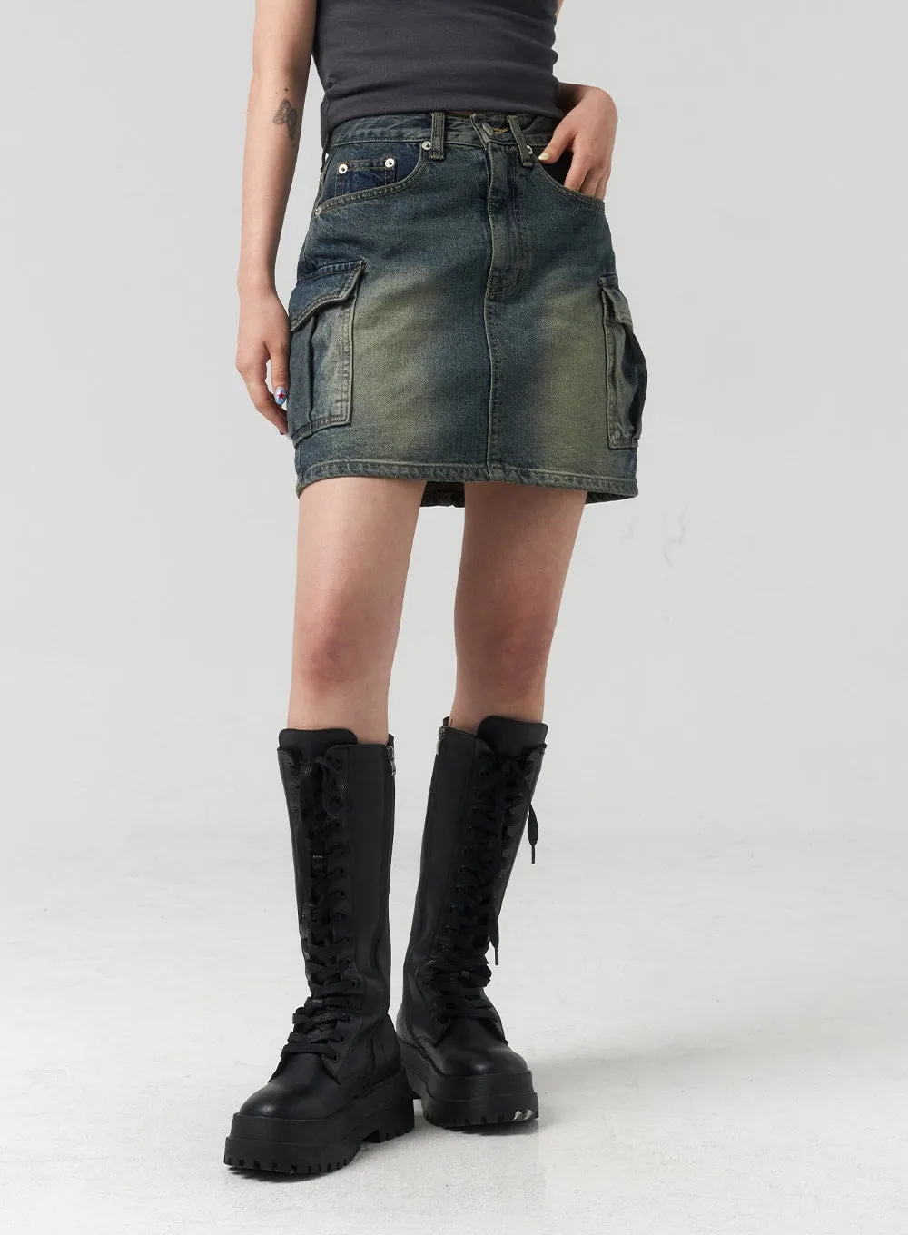 Mini Cargo Denim Skirt CL318 sold by Lewkin product image thumbnail 2