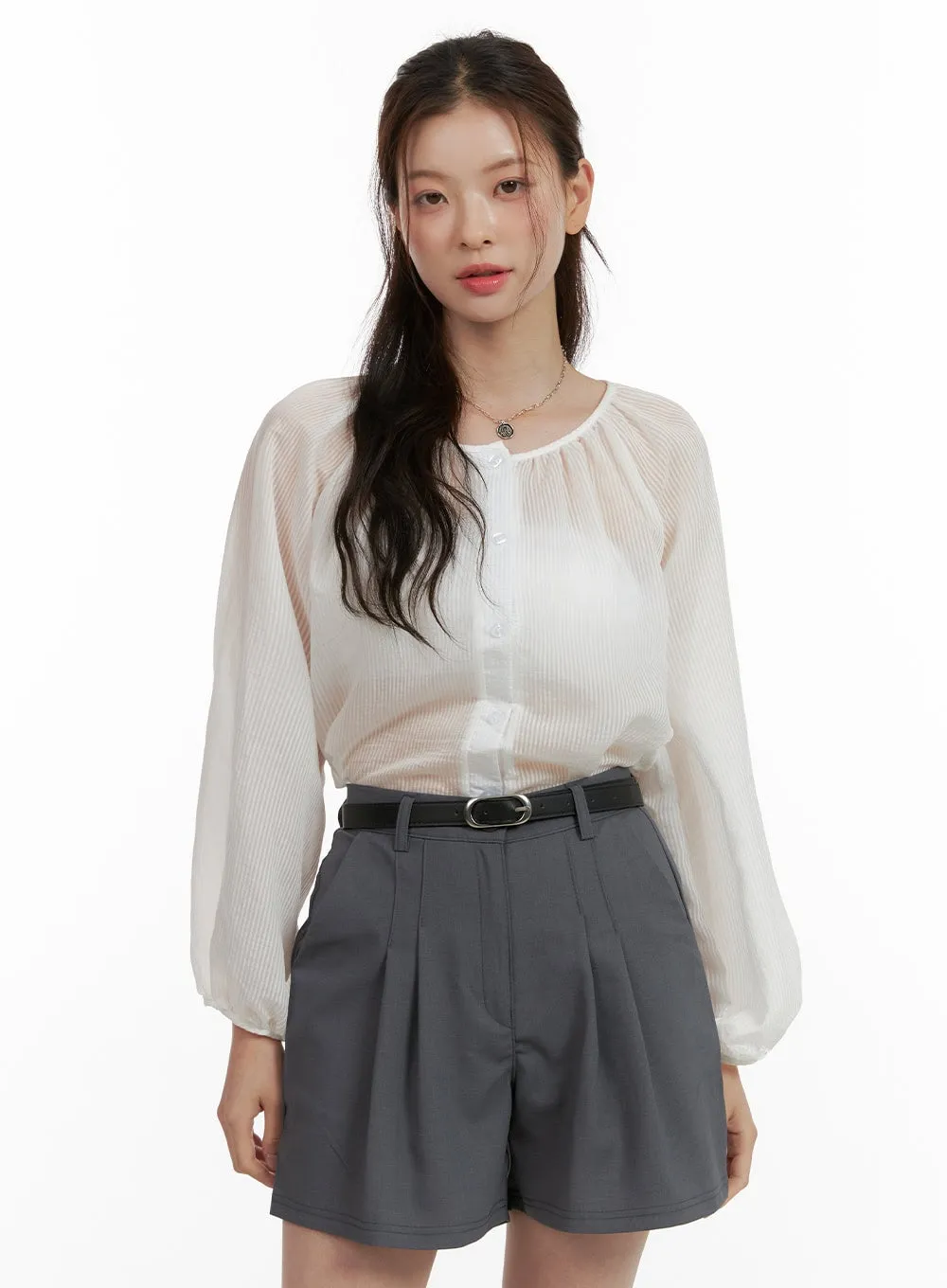 Buttoned Summer Long Sleeve Blouse OU411 sold by Lewkin product image thumbnail 4