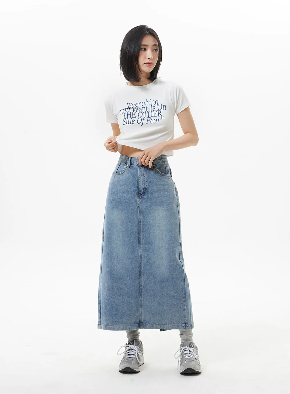 Denim A-Line Maxi Skirt OA321 sold by Lewkin