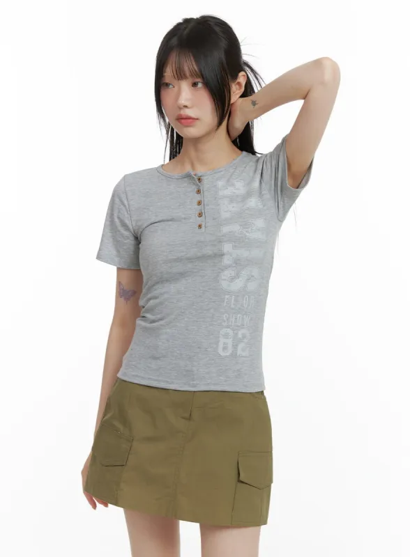 Round Neck Button Cotton Tee CL412 sold by Lewkin