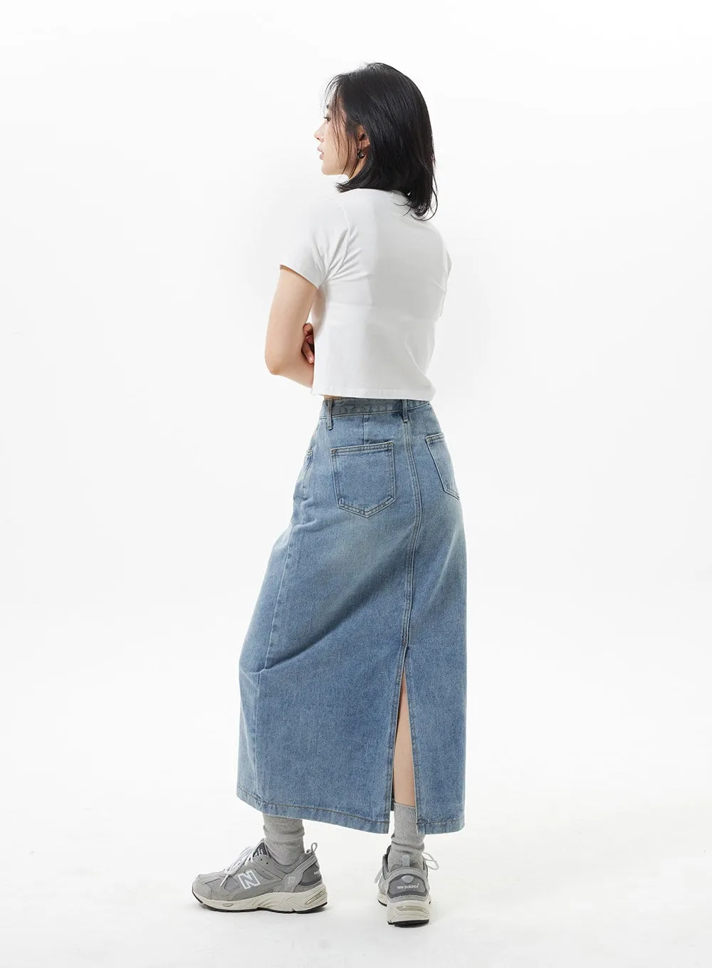 Denim A-Line Maxi Skirt OA321 sold by Lewkin product image thumbnail 4