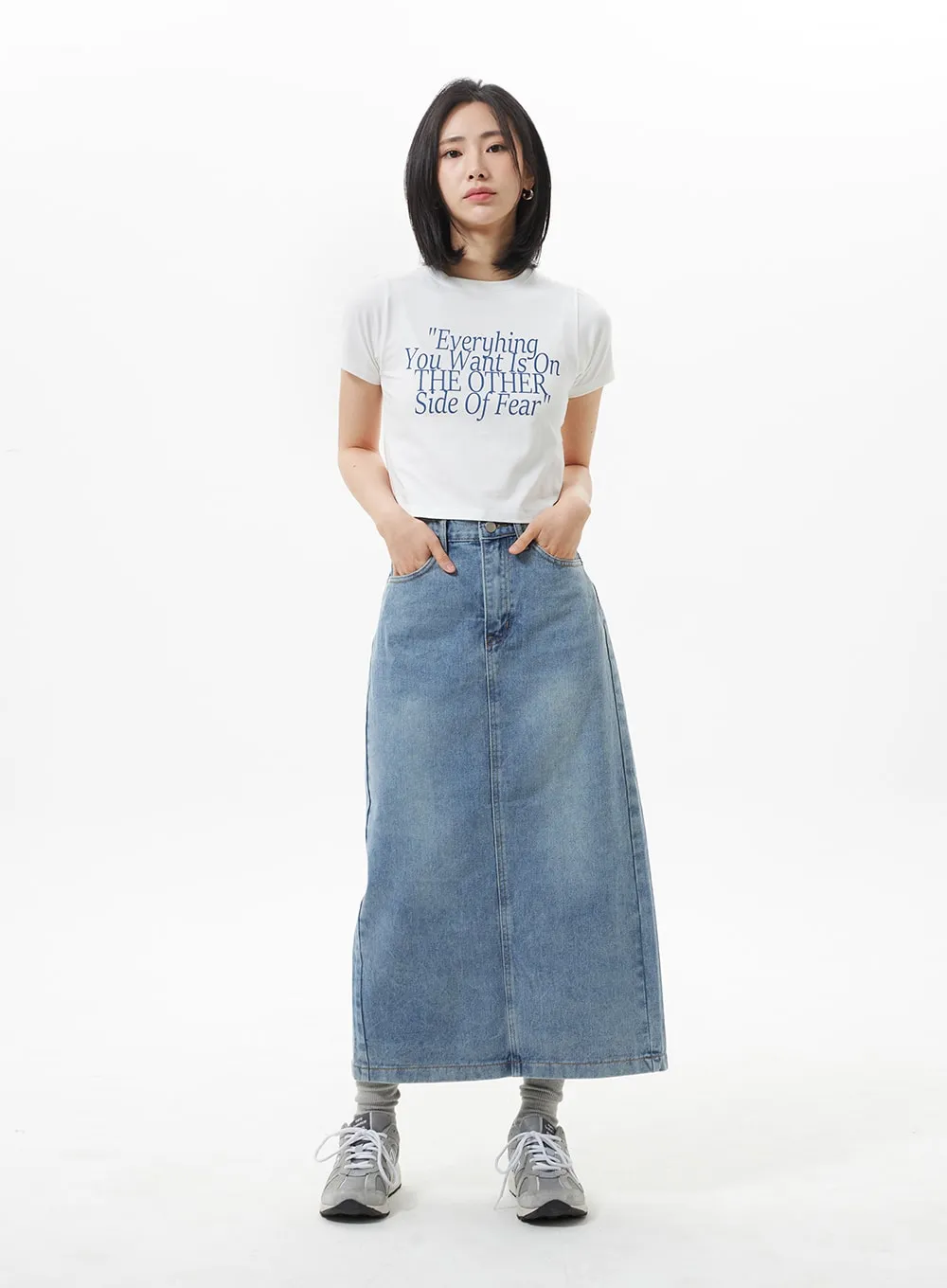 Denim A-Line Maxi Skirt OA321 sold by Lewkin product image thumbnail 5