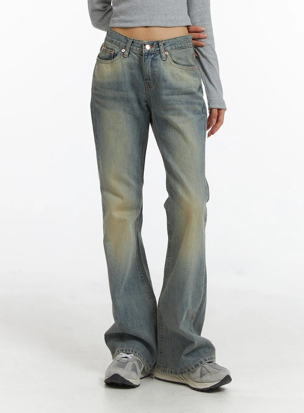 Slim Leg Washed Denim Bootcut Jeans CJ416 sold by Lewkin product image thumbnail 4