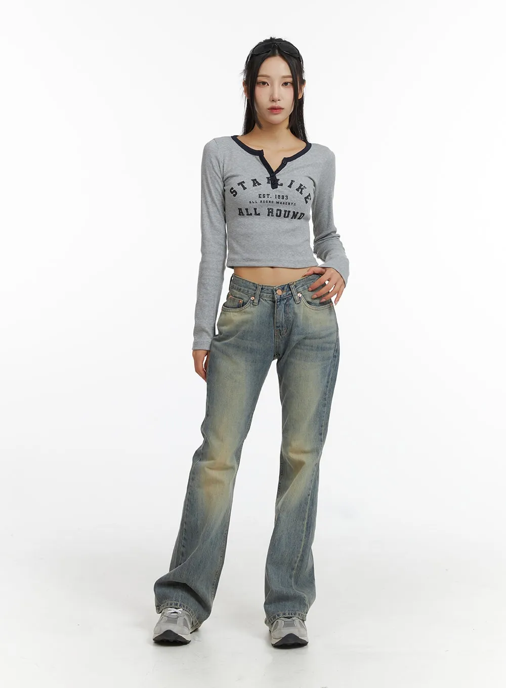 Slim Leg Washed Denim Bootcut Jeans CJ416 sold by Lewkin