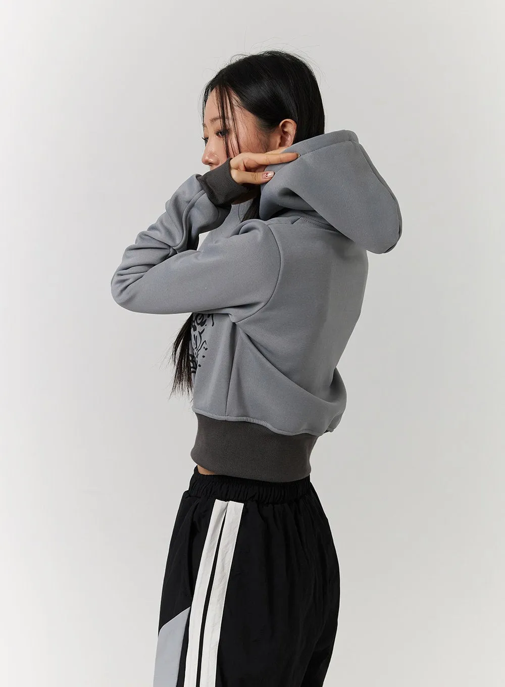 Crop Graphic Zip-Up Hoodie CD329 sold by Lewkin product image thumbnail 4