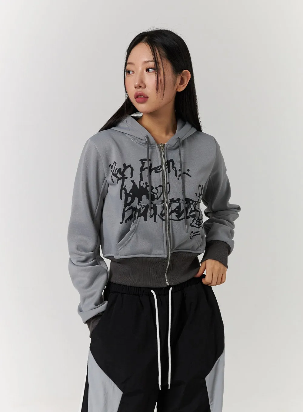 Crop Graphic Zip-Up Hoodie CD329 sold by Lewkin product image thumbnail 5