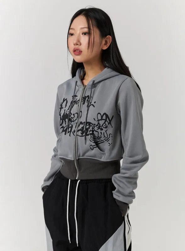 Crop Graphic Zip-Up Hoodie CD329 sold by Lewkin